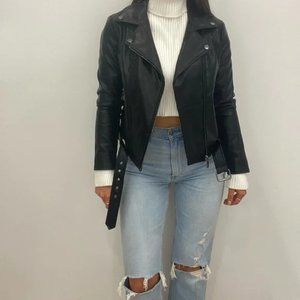 NWT Anthropologie Black Faux Leather Moto Biker Jacket
